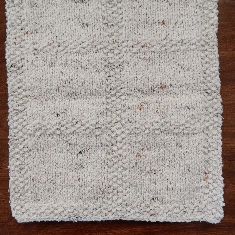 Hand Crafted Hand Knit Flecked Oatmeal Windowpane Cotton Blend Hand Towel